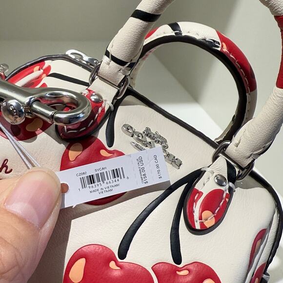 Coach CZ082 Mini Rowan Bag Charm With Cherry Print In Silver/Chalk Multi - Picture 6 of 6